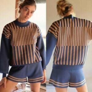 NWT Anthropologie Saturday Sunday Blue Basel Sweater Shorts Lounge Set